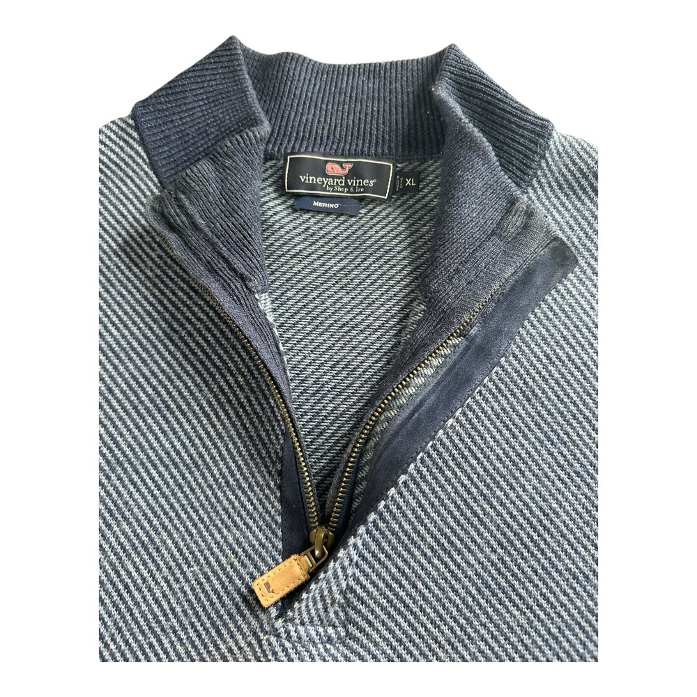Vineyard Vines Pullover Sweater Mens Blue Mille‎ Merino Wool Quarter Sz XL - Picture 10 of 14